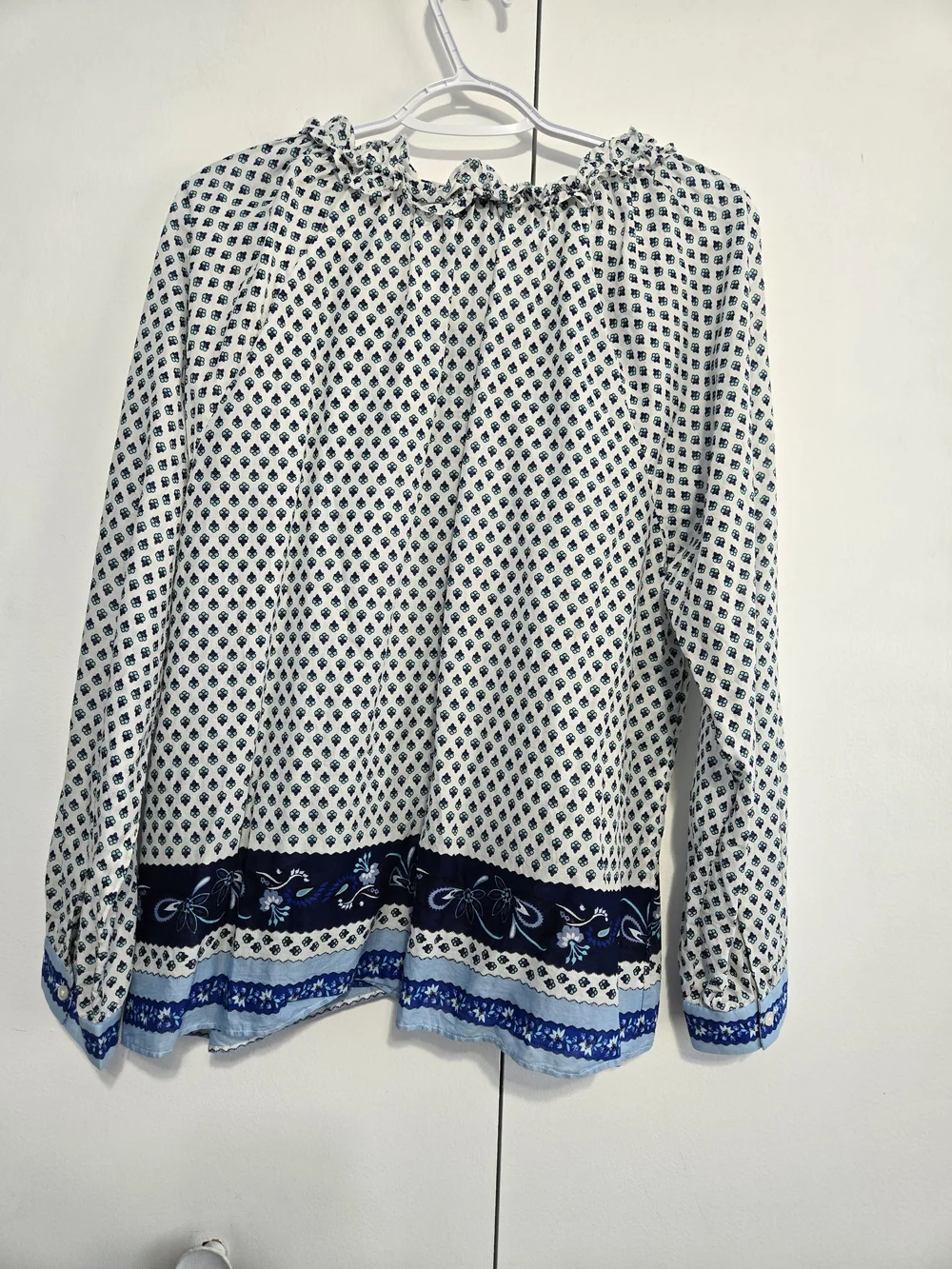 J.Crew Re-Imagined XL Floral Border Print Peasant Blouse 100% Cotton Boho
